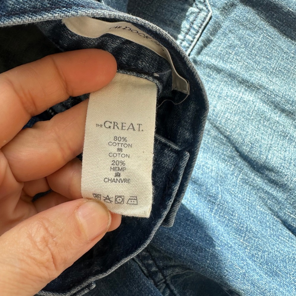The Great. The Dock Jean Wide Leg High Rise Cotton Hemp Blue Denim Jeans 24 - Picture 3 of 13
